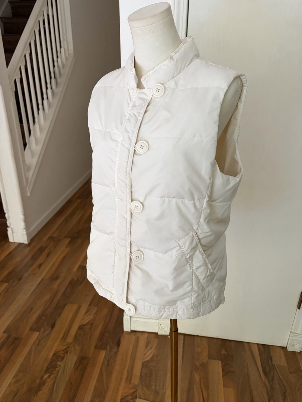 Y2K J. Crew Off-White Quilted Button-Front Puffer Vest, Large, EUC